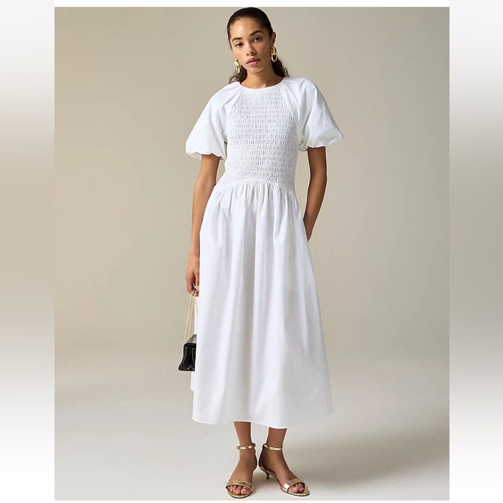 NWT J. Crew Meadow dress in cotton poplin White XL Flowy Boho Cottagecore Preppy